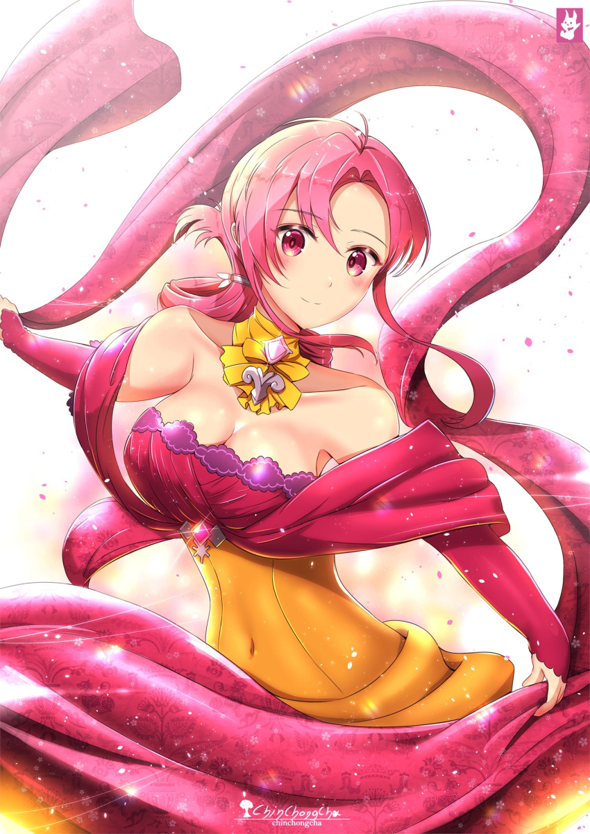 1girl, ahoge, bare_shoulders, blush, breasts, chinchongcha, choker, collarbone