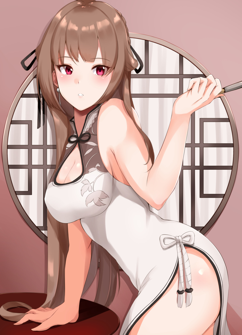 1girl, absurdres, azur_lane, blush, breasts, brown_hair, china_dress, chinese_clothes