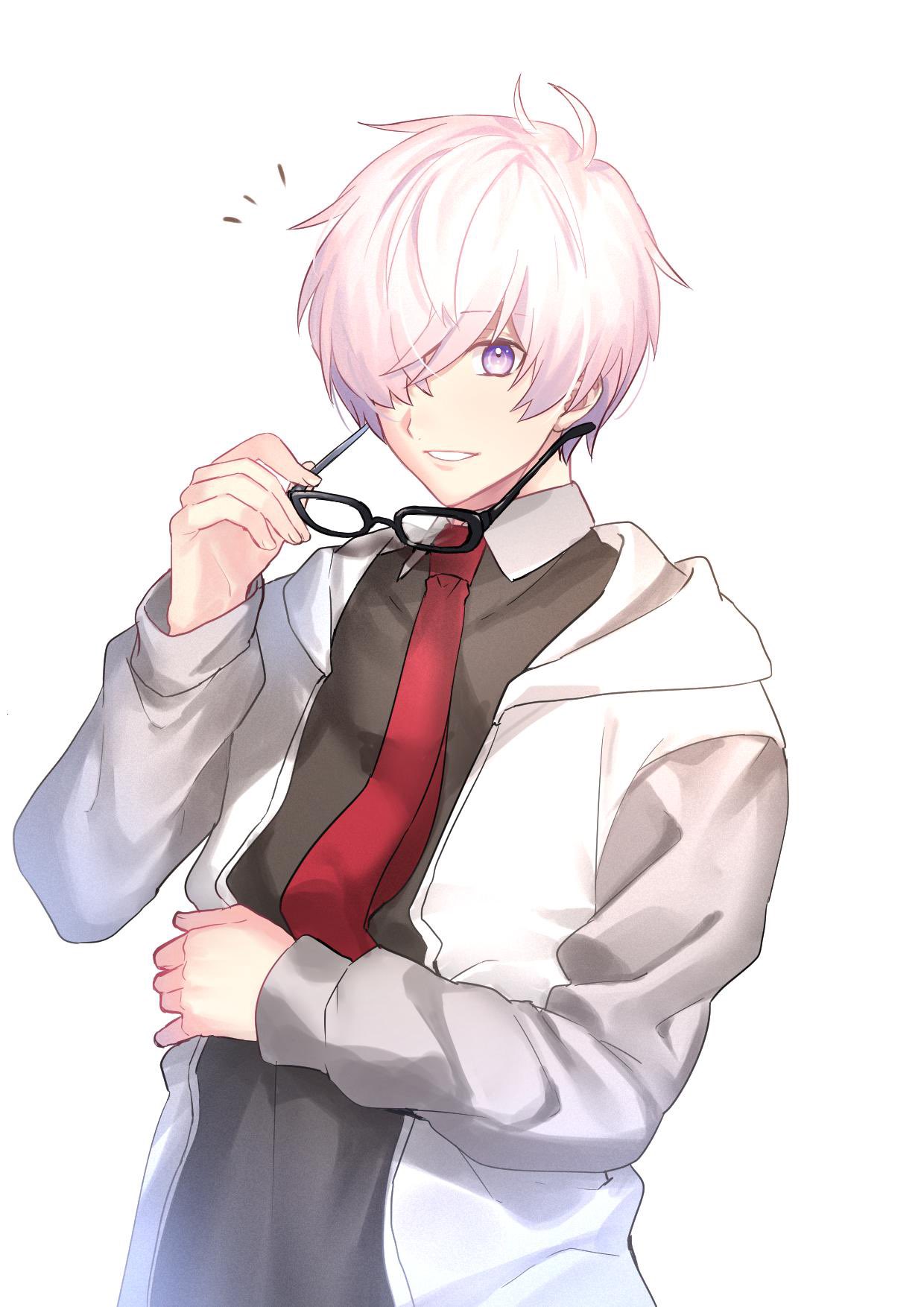 1boy, black_shirt, commentary_request, eyebrows_visible_through_hair, eyewear_removed, fate/grand_order, fate_(series), genderswap