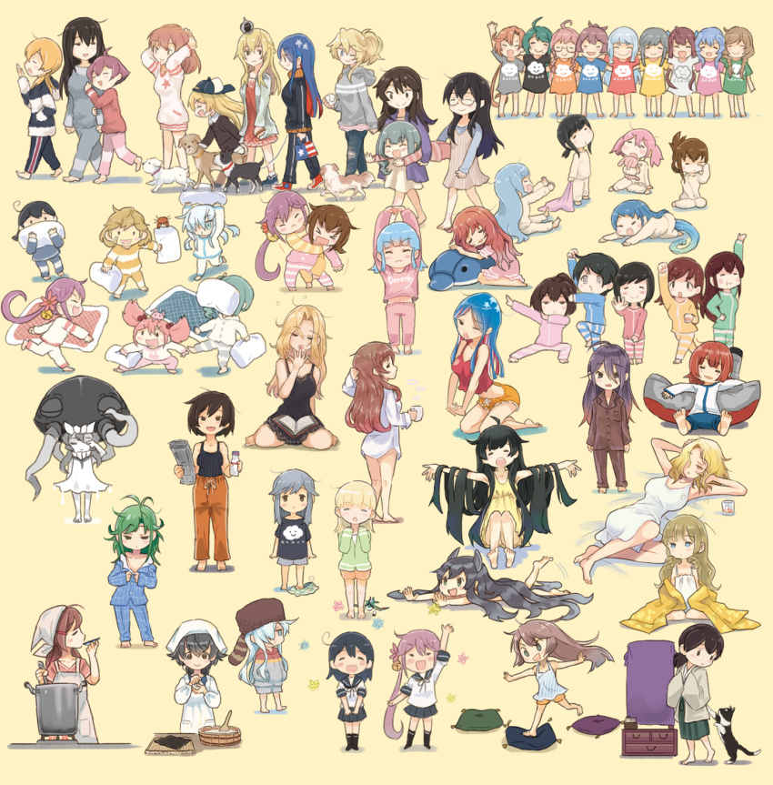 6+girls, abyssal_ship, akagi_(kantai_collection), akebono_(kantai_collection), akigumo_(kantai_collection), alternate_costume, animal, ariake_(kantai_collection)