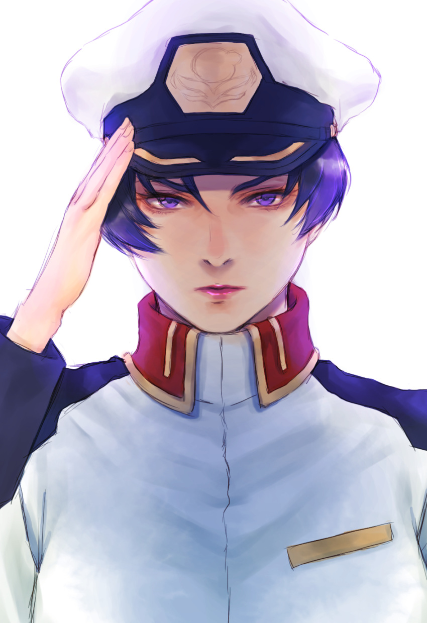 1girl, black_hair, blue_eyes, gundam, gundam_seed, hat, highres, looking_at_viewer