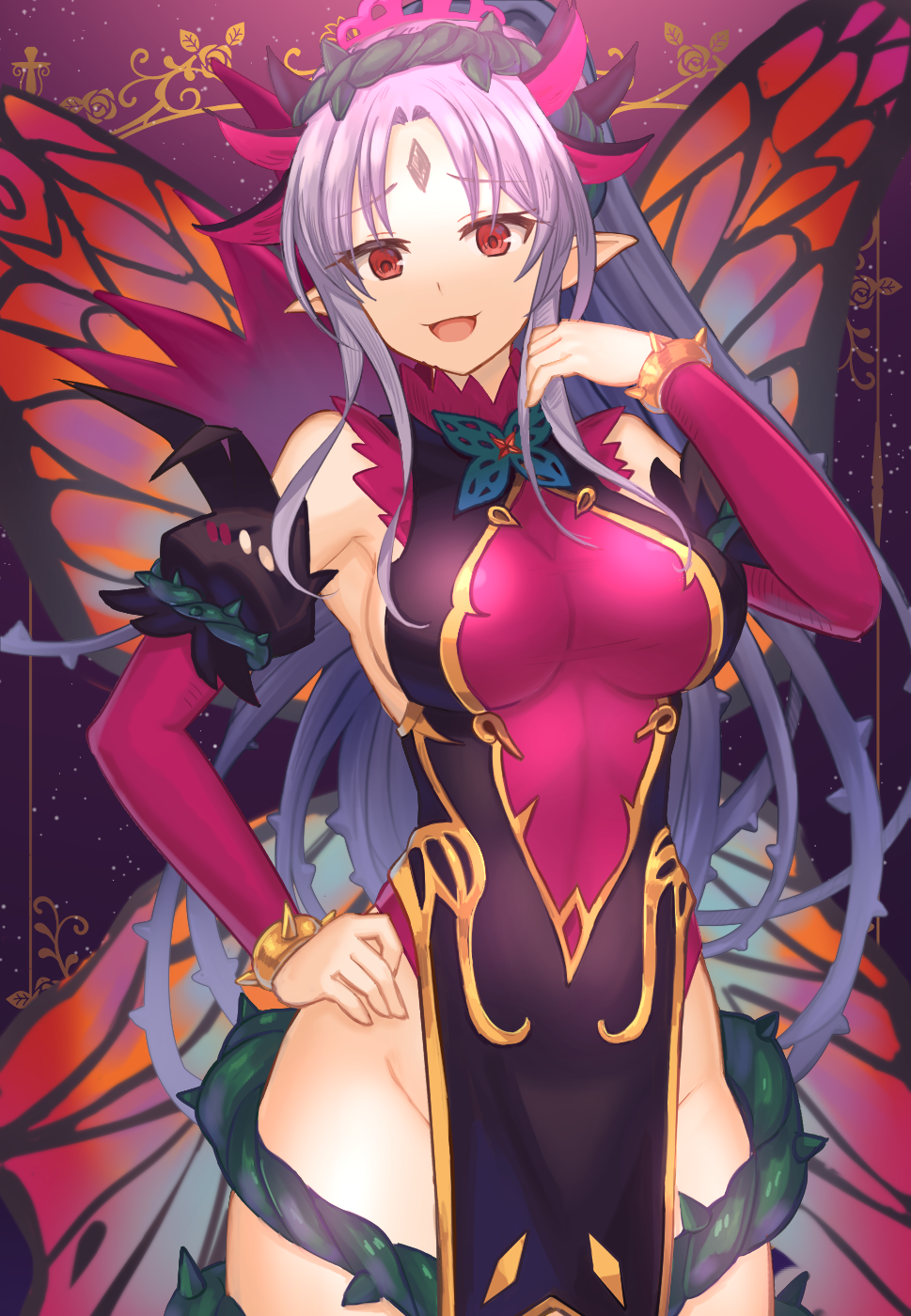 1girl, breasts, cowboy_shot, elbow_gloves, fairy, fairy_wings, fire_emblem, fire_emblem_heroes
