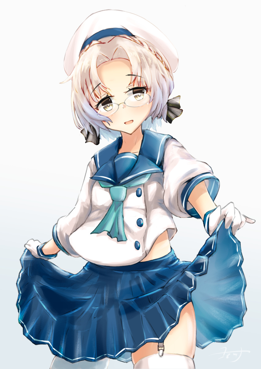 1girl, blue_neckwear, blue_ribbon, blue_sailor_collar, blue_skirt, brown_eyes, commentary_request, cowboy_shot