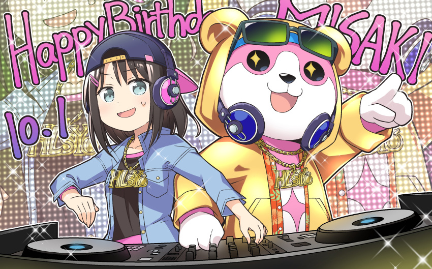 1girl, :3, :d, arm_up, backwards_hat, bang_dream!, bang_dream!_girls_band_party!, baseball_cap