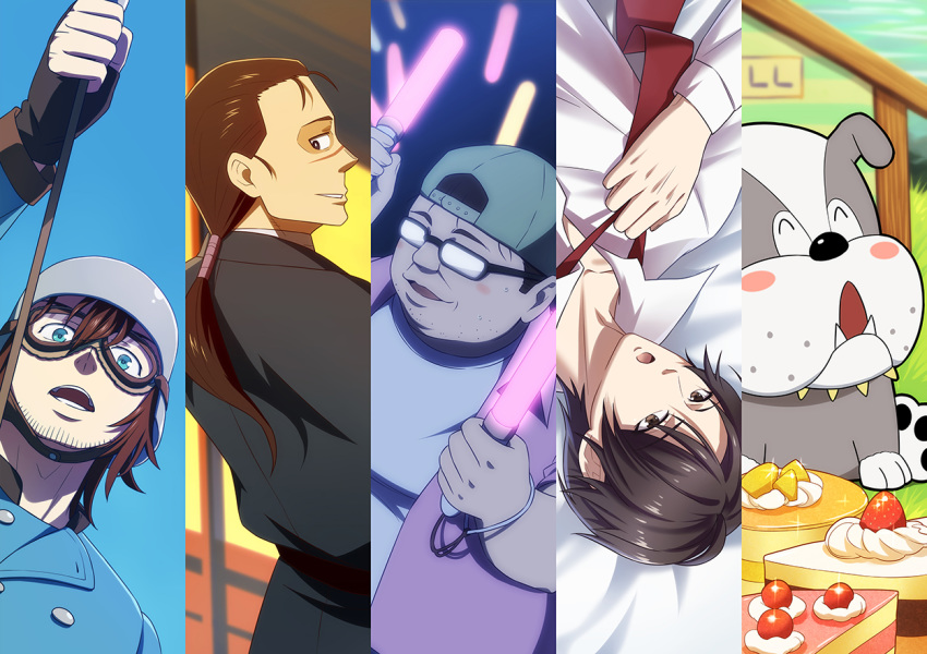 5boys, :o, backwards_hat, black_hair, blue_eyes, blush, brown_hair, cake
