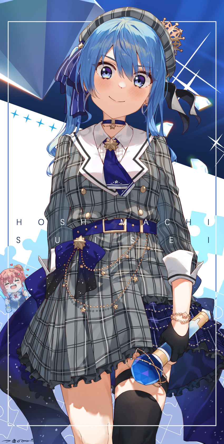 2girls, ^_^, ^o^, absurdres, anemachi, belt, beret, black_gloves