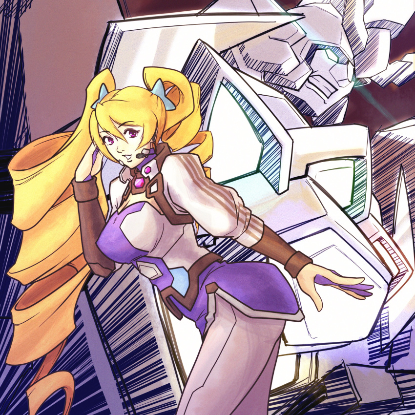 1girl, absurdres, blonde_hair, blue_eyes, borrowed_character, breasts, drill_hair, english_commentary