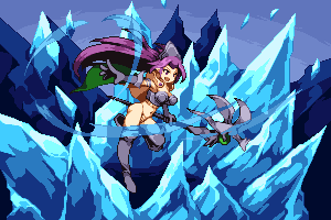1girl, armor, bikini_armor, black_footwear, black_gloves, boots, cape, elbow_gloves