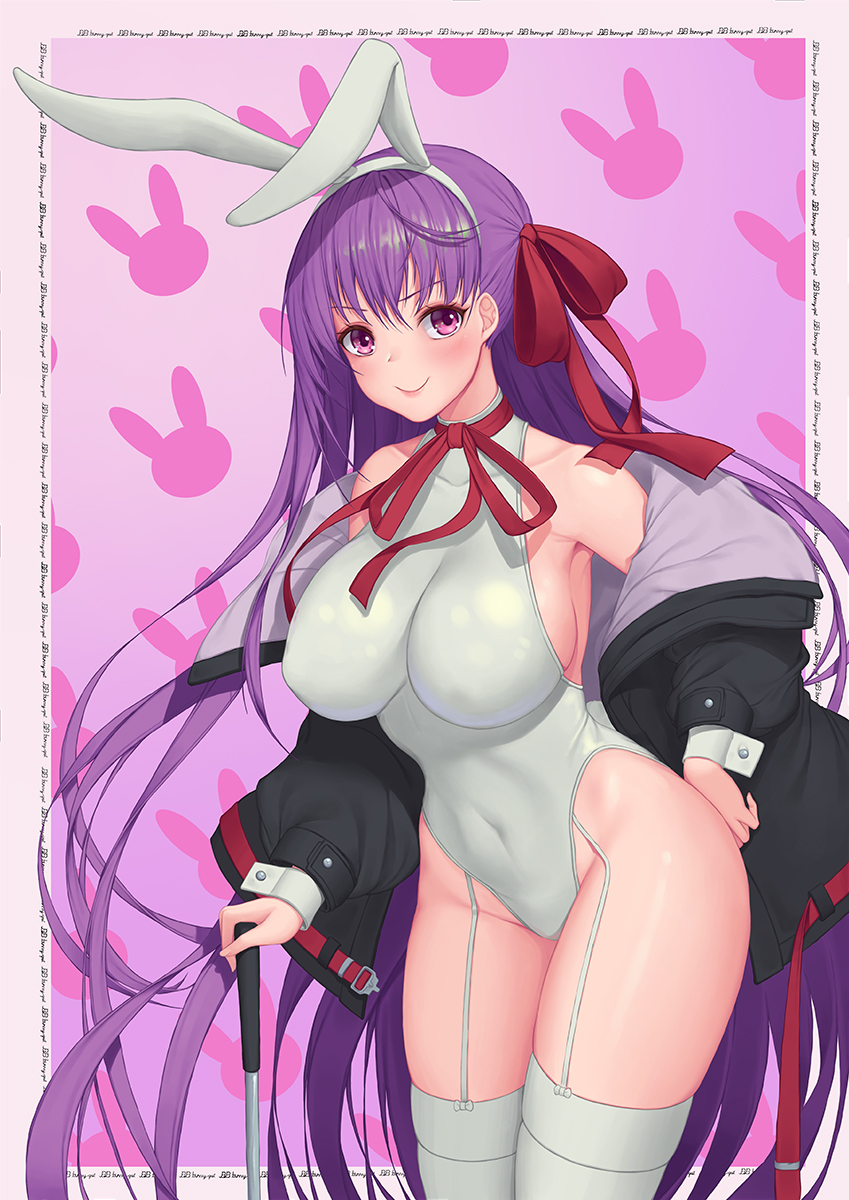 1girl, animal_ears, baeg_mi, bangs, bare_shoulders, bb_(fate)_(all), bb_(fate/extra_ccc), black_coat