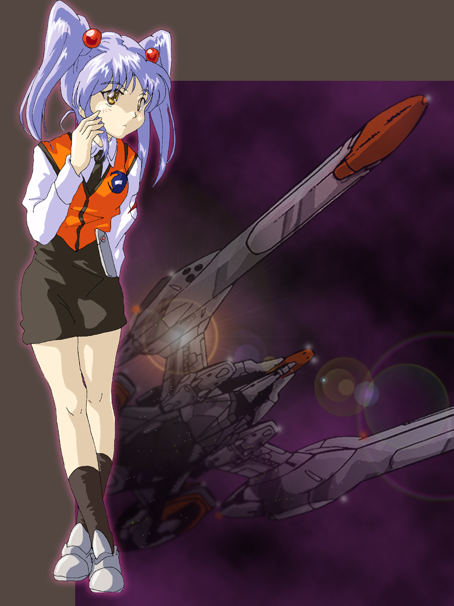 1girl, ballpoint_pen_(medium), crossed_legs, hal-py, highres, hoshino_ruri, kidou_senkan_nadesico, leaning_forward