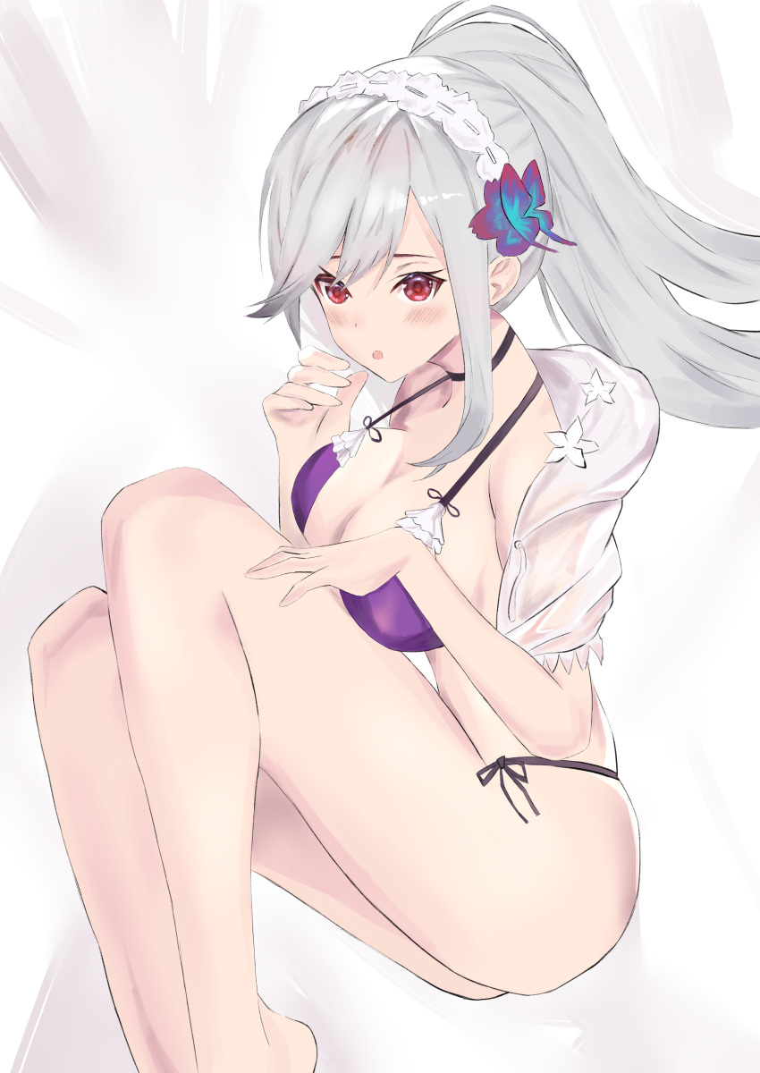 1girl, absurdres, artist_request, azur_lane, bikini, black_choker, blue_butterfly, braid