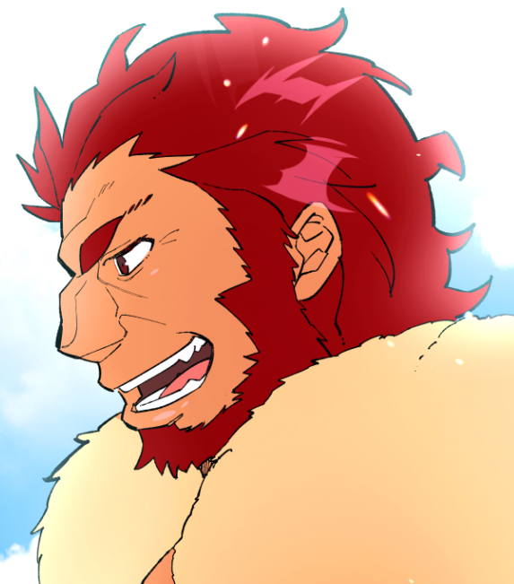 1boy, backlighting, beard, blue_eyes, cape, chako_nejio, close-up, facial_hair