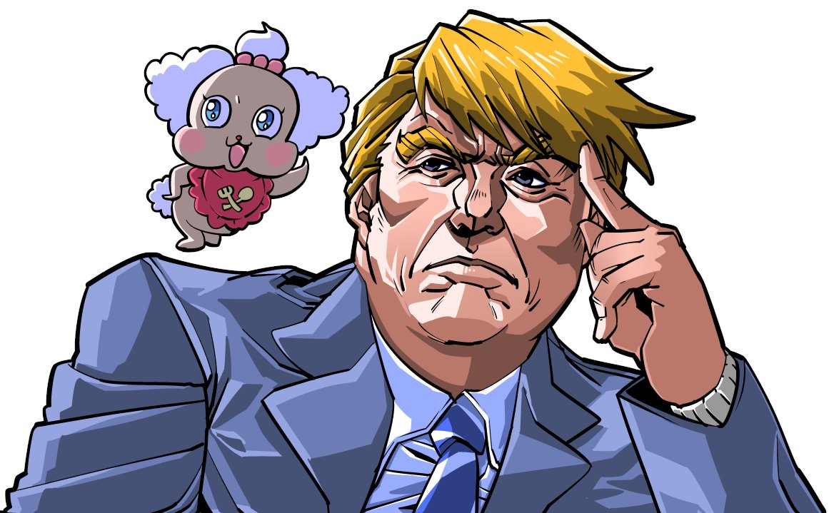 1boy, bangs, blonde_hair, blue_jacket, blue_neckwear, closed_mouth, commentary_request, donald_trump