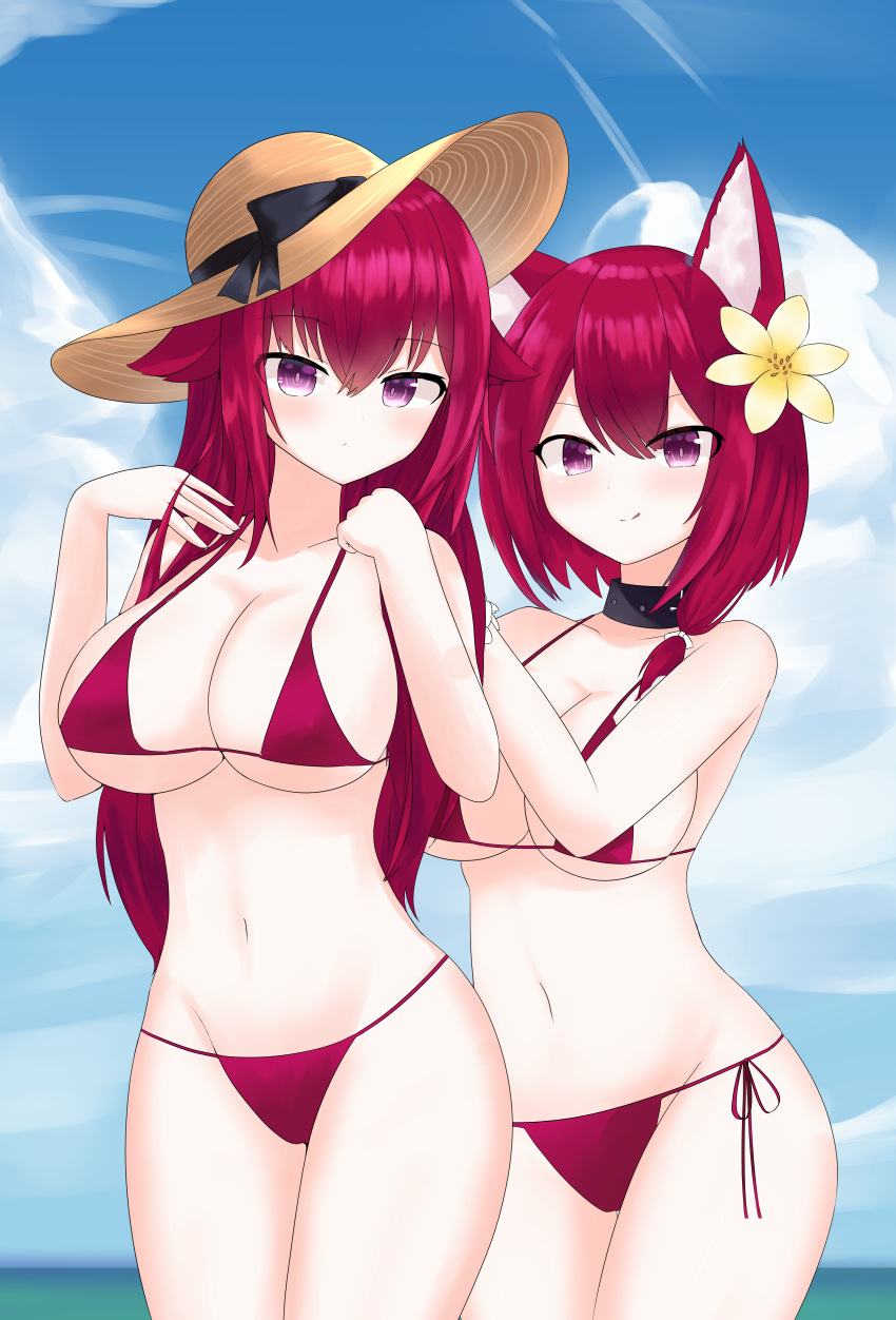 2girls, absurdres, animal_ear_fluff, animal_ears, azur_lane, bikini, black_choker, breasts
