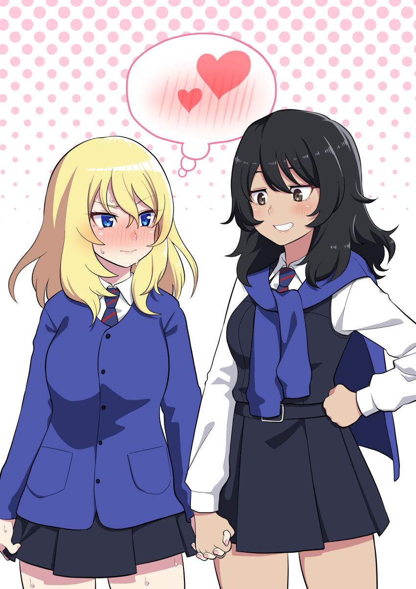 2girls, absurdres, andou_(girls_und_panzer), bangs, bc_freedom_school_uniform, black_dress, black_hair, black_skirt
