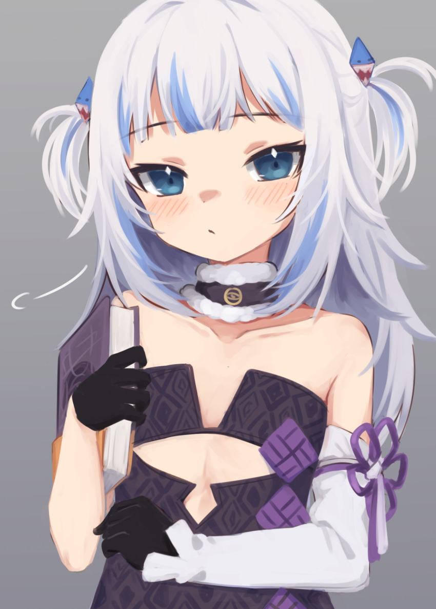 1girl, absurdres, artist_request, bangs, bare_shoulders, blue_eyes, blue_hair, blunt_bangs