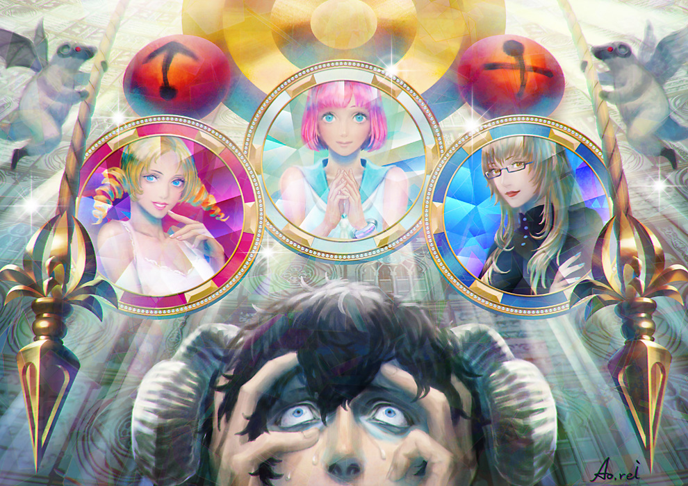 1boy, ao.rei, black-framed_eyewear, black_hair, blonde_hair, blue_eyes, bracelet, brown_eyes