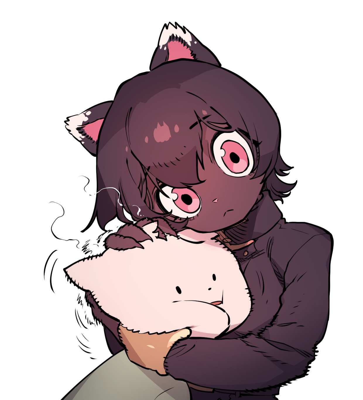 1girl, animal_ears, black_jacket, borrowed_character, brown_hair, cat_(colo_(nagrolaz)), cat_ears, cat_girl