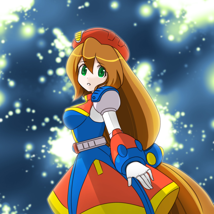 1girl, 398sky, android, beret, breasts, brown_hair, green_eyes, hair_between_eyes