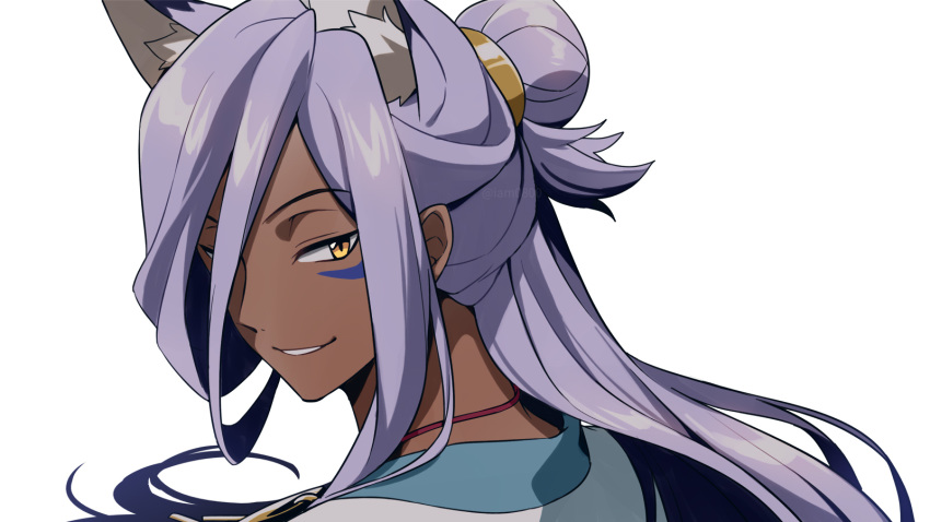 1boy, animal_ear_fluff, animal_ears, bishounen, commentary, dark_skin, dark_skinned_male, facial_mark