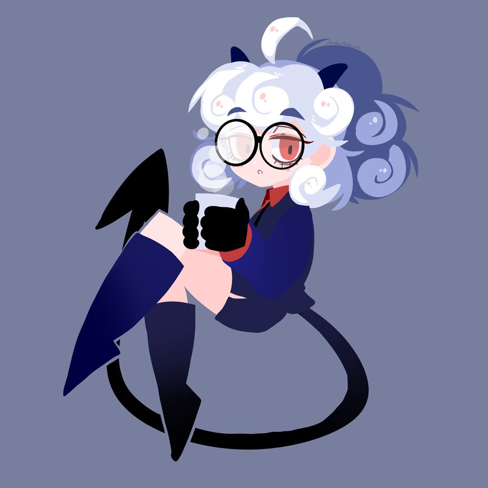 1girl, ahoge, black_footwear, black_gloves, boots, chibi, coffee_mug, cup