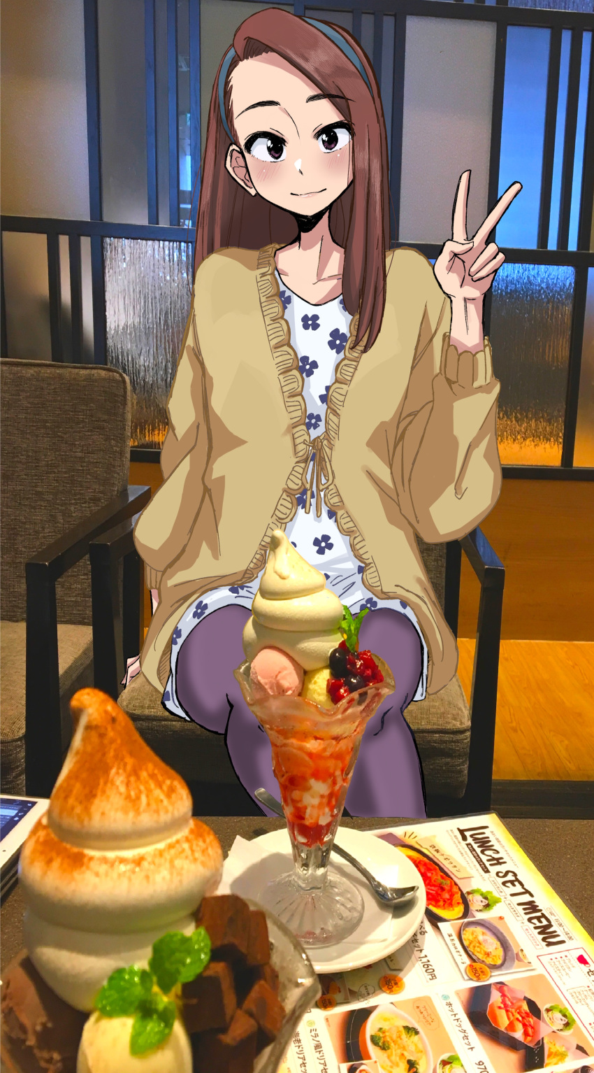 1girl, absurdres, anjerain, blue_headband, brown_eyes, brown_hair, headband, highres