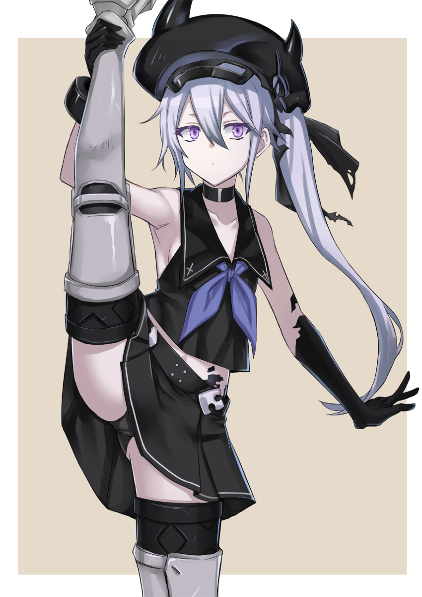 1girl, abyssal_ship, bangs, black_headwear, black_panties, black_sailor_collar, black_skirt, boots
