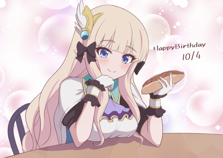 1girl, bangs, black_bow, blonde_hair, blue_eyes, blush, bow, breasts