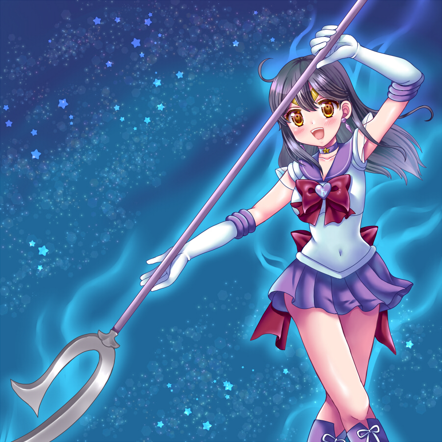 2girls, ahoge, aura, back_bow, bishoujo_senshi_sailor_moon, black_hair, boots, bow