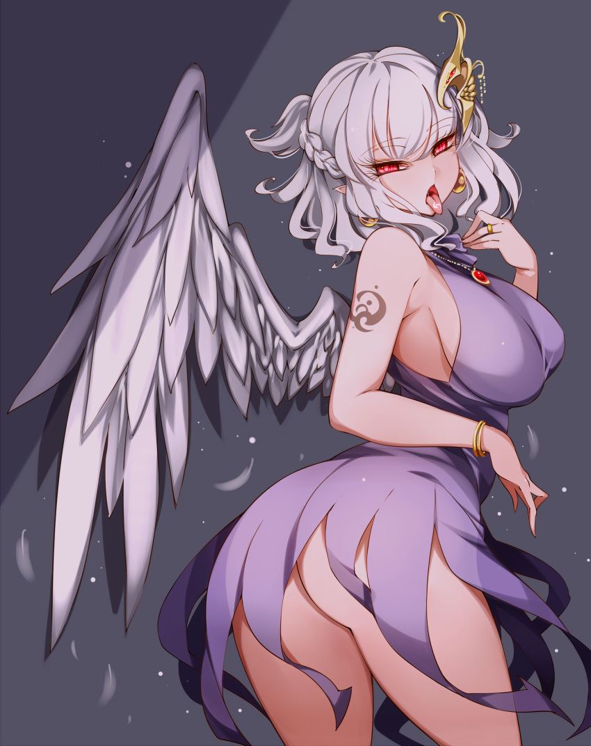 1girl, absurdres, angel_wings, ass, bangle, bangs, blush, bracelet