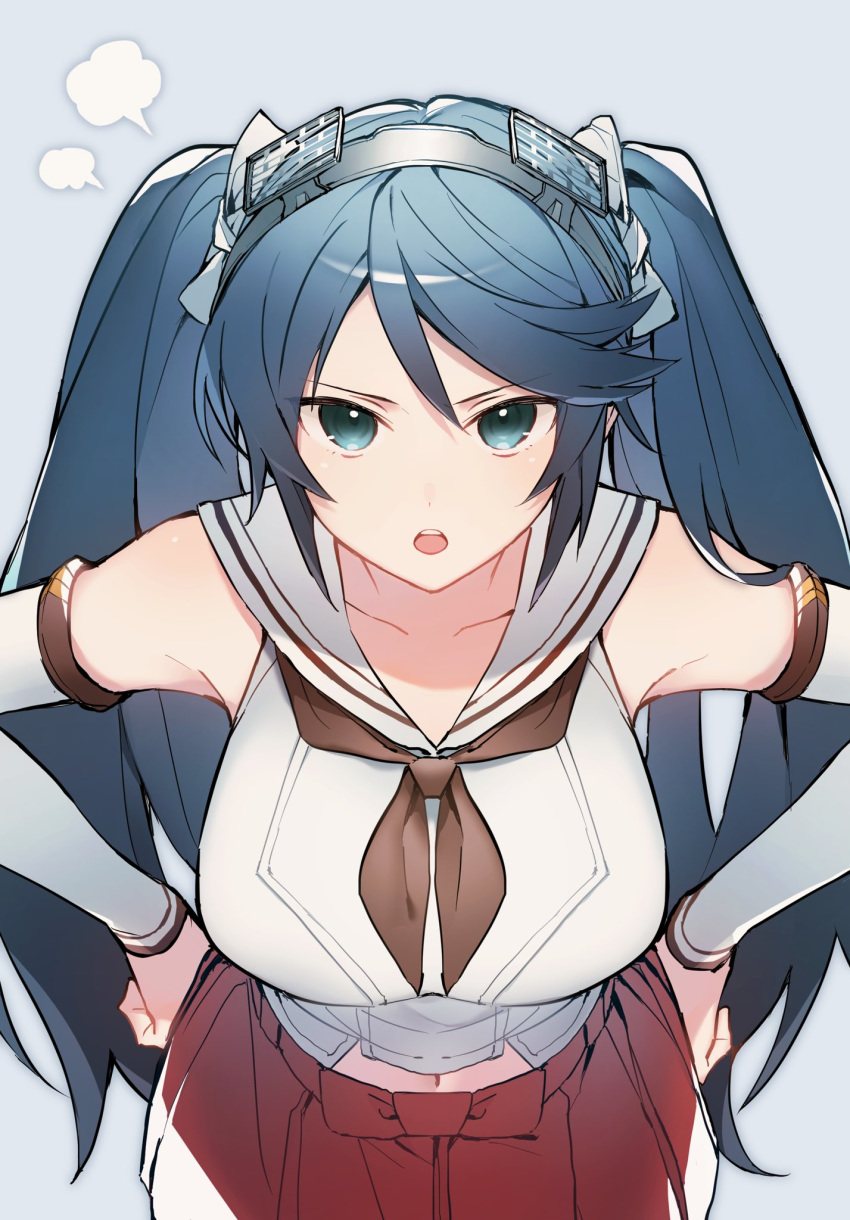 1girl, angry, blue_eyes, blue_hair, breasts, brown_neckwear, collarbone, commentary_request