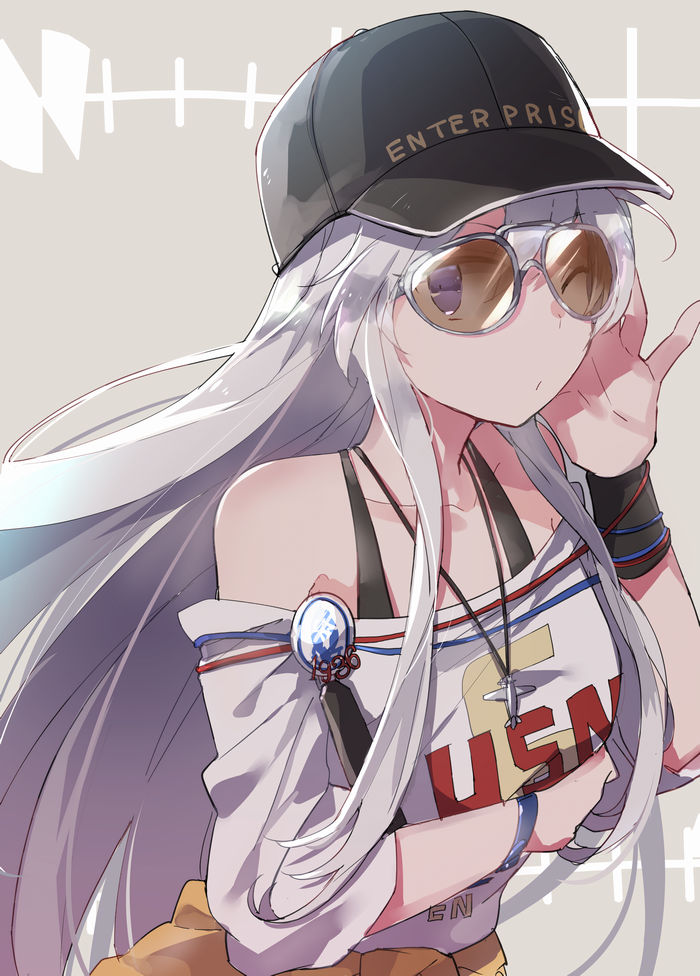1girl, arm_under_breasts, azur_lane, bangs, bare_shoulders, black_tank_top, bracelet, clothes_around_waist