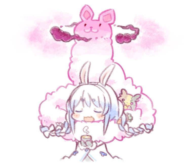 2others, :3, animal_ears, bangs, bow, braid, carrot_hair_ornament, chibi