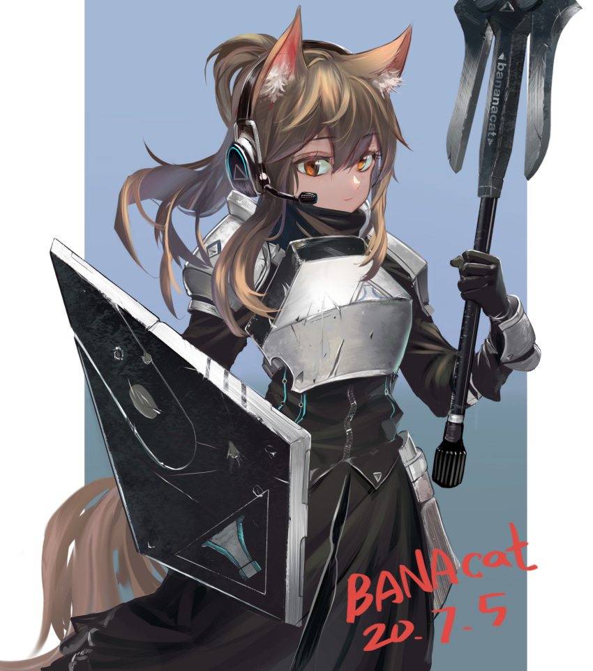 1girl, animal_ear_fluff, animal_ears, arknights, armor, bangs, black_gloves, black_jacket