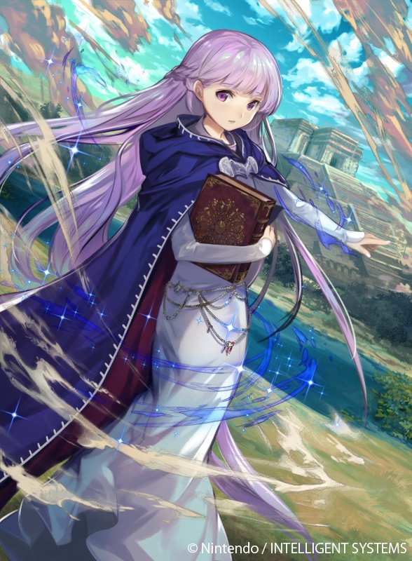 1girl, book, braid, cloak, clouds, dress, fire_emblem, fire_emblem:_the_binding_blade