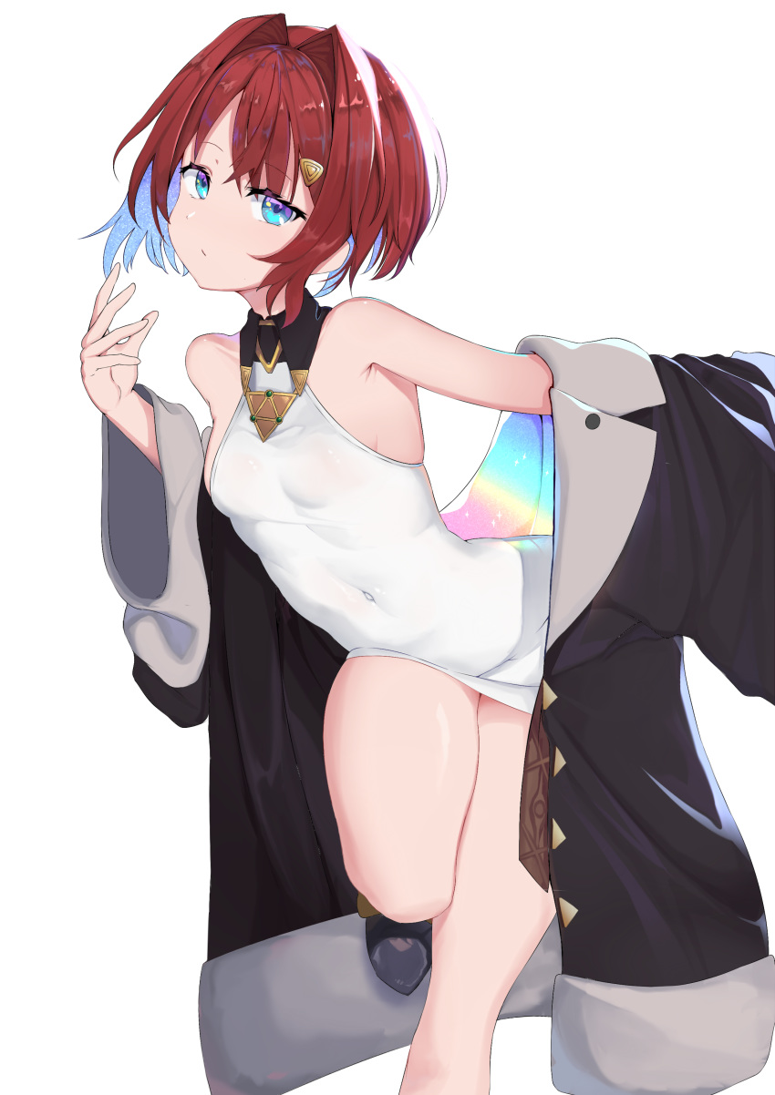 1girl, absurdres, ange_katrina, bangs, bare_shoulders, black_jacket, blue_eyes, blue_hair