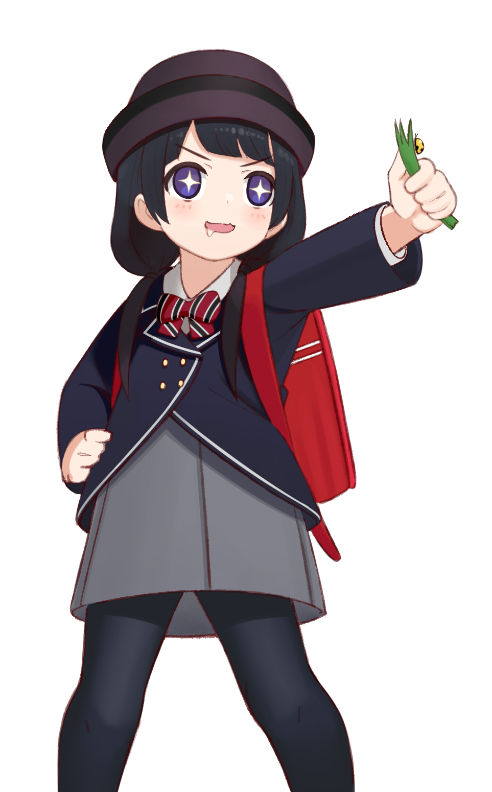 +_+, 1girl, backpack, bag, black_hair, black_headwear, black_legwear, blazer