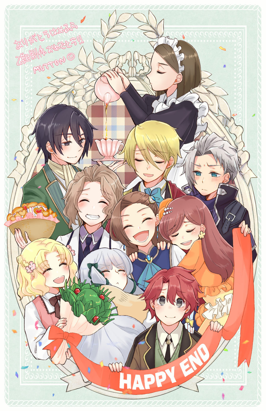 5boys, 5girls, alan_stuart, anne_shelley, artist_name, bangs, black_hair, black_neckwear