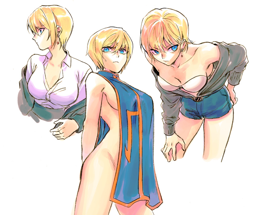 1girl, absurdres, bangs, bare_shoulders, belt, bhh4321, blonde_hair, blue_eyes