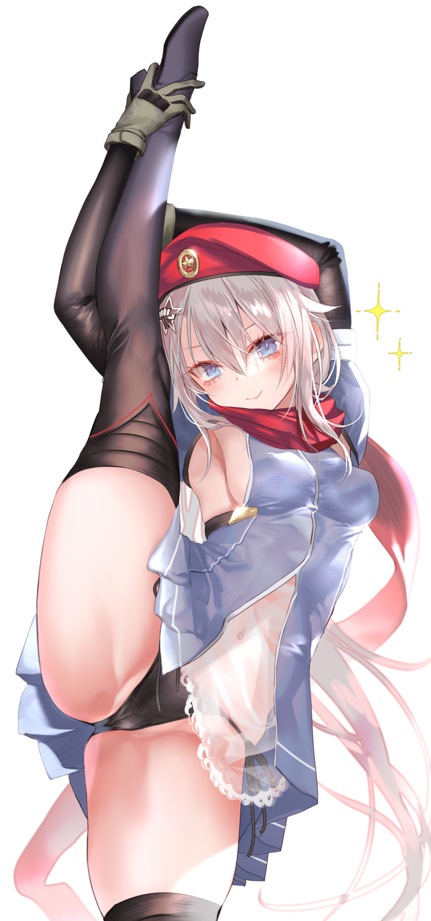 1girl, 9a-91_(girls_frontline), absurdres, bangs, beret, black_panties, blue_dress, blue_eyes