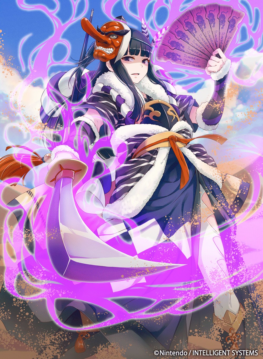 1girl, 40hara, armor, black_hair, boots, bracer, fan, feathers