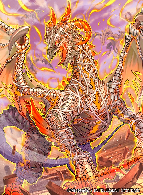 1girl, cracked_floor, dragon, dragon_claw, dragon_horns, dragon_tail, dragon_wings, fire_emblem