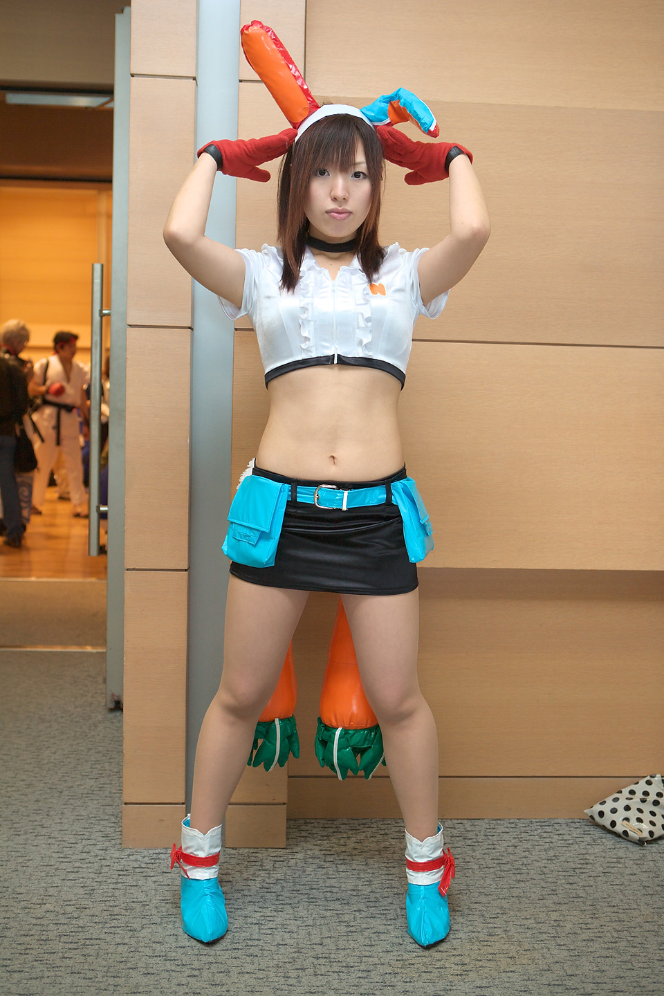 animal_ears, boots, rabbit_ears, carrots, cosplay, croptop, getsumento_heiki_miina, gloves