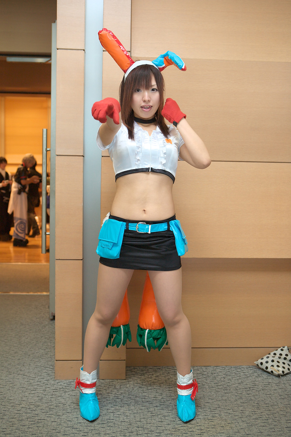 animal_ears, boots, rabbit_ears, carrots, cosplay, croptop, getsumento_heiki_miina, gloves