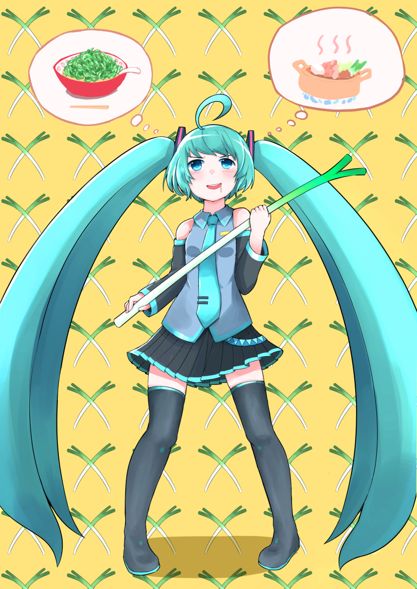 1girl, absurdres, ahoge, aqua_hair, aqua_neckwear, bare_shoulders, black_legwear, black_skirt