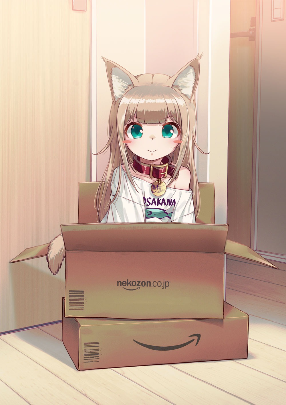1girl, 40hara, animal_ear_fluff, animal_ears, aqua_eyes, bangs, blush_stickers, box