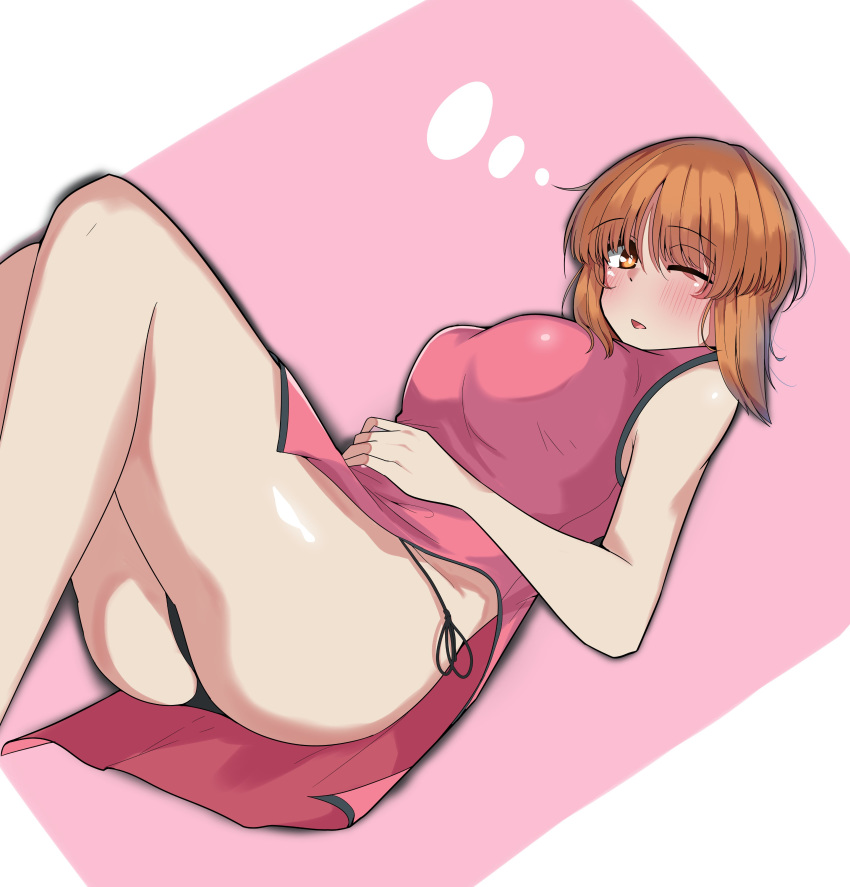 1girl, absurdres, alternate_costume, antyobi0720, bangs, black_panties, blush, breasts