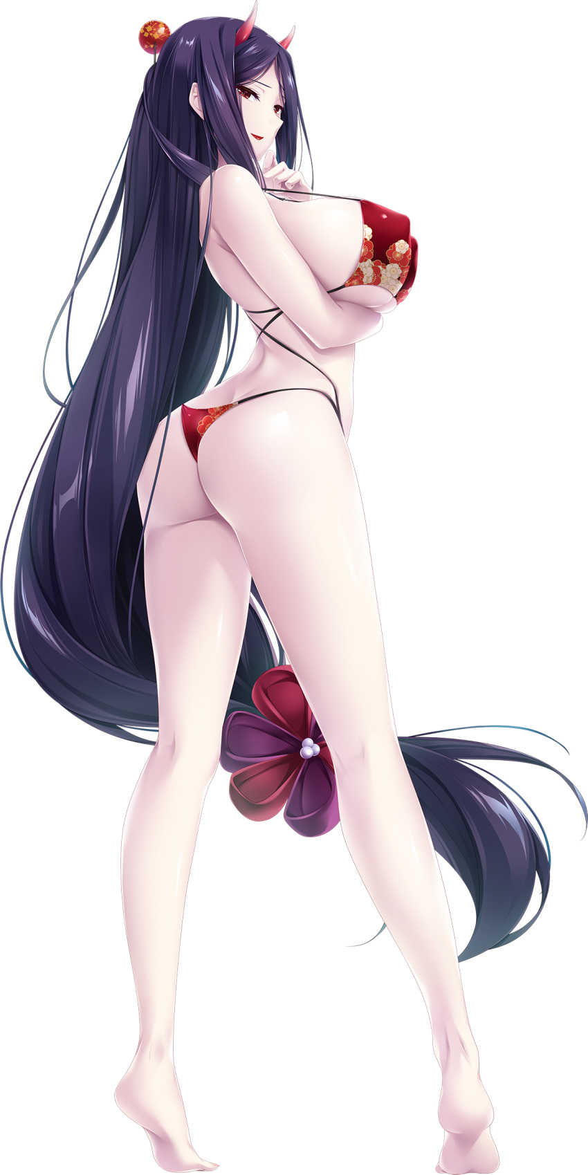 1girl, absurdres, ass, bangs, bare_legs, bare_shoulders, barefoot, bikini