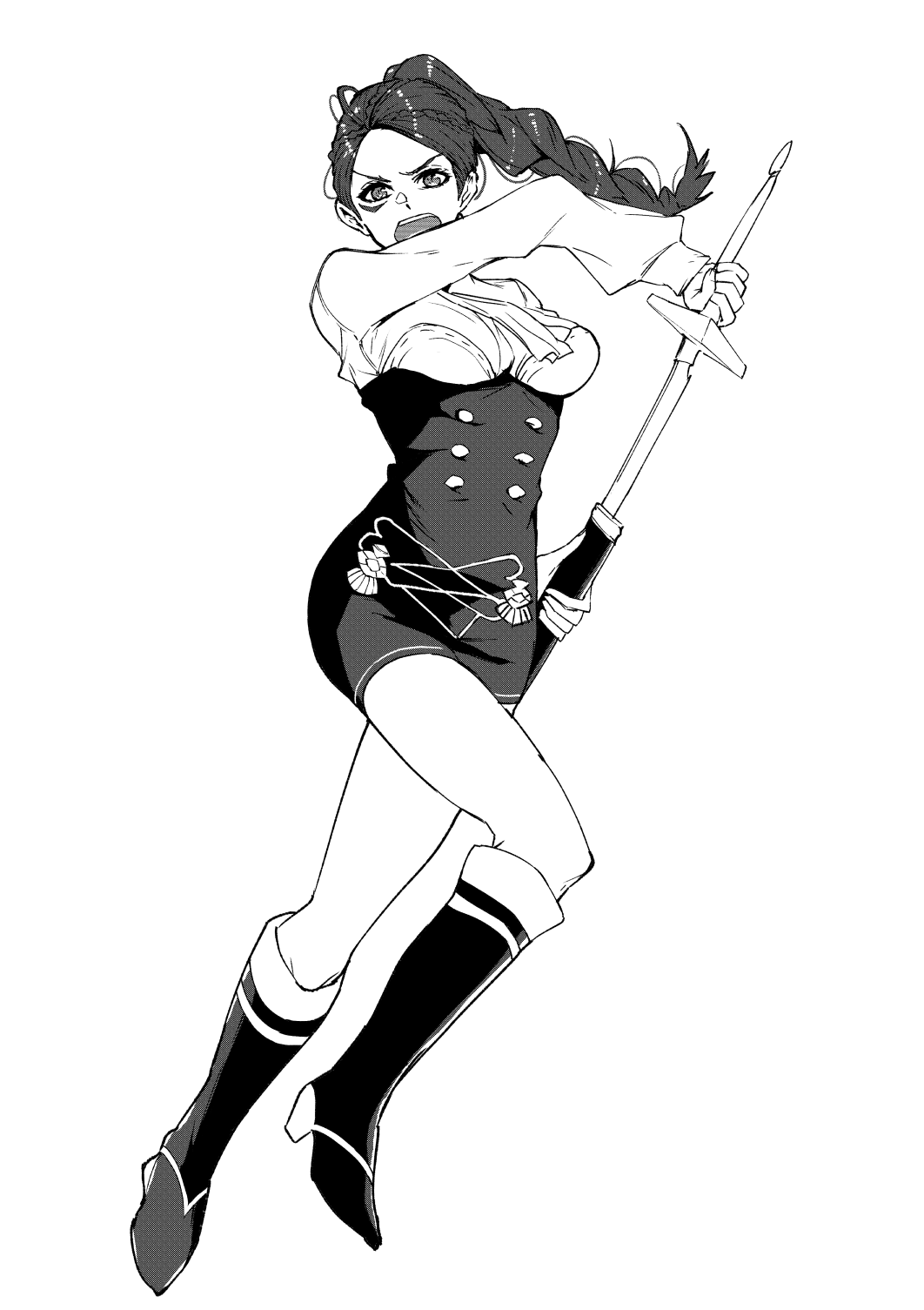 1girl, facial_mark, fire_emblem, fire_emblem:_three_houses, full_body, ganbaru_(tkstsukachiku), garreg_mach_monastery_uniform, greyscale