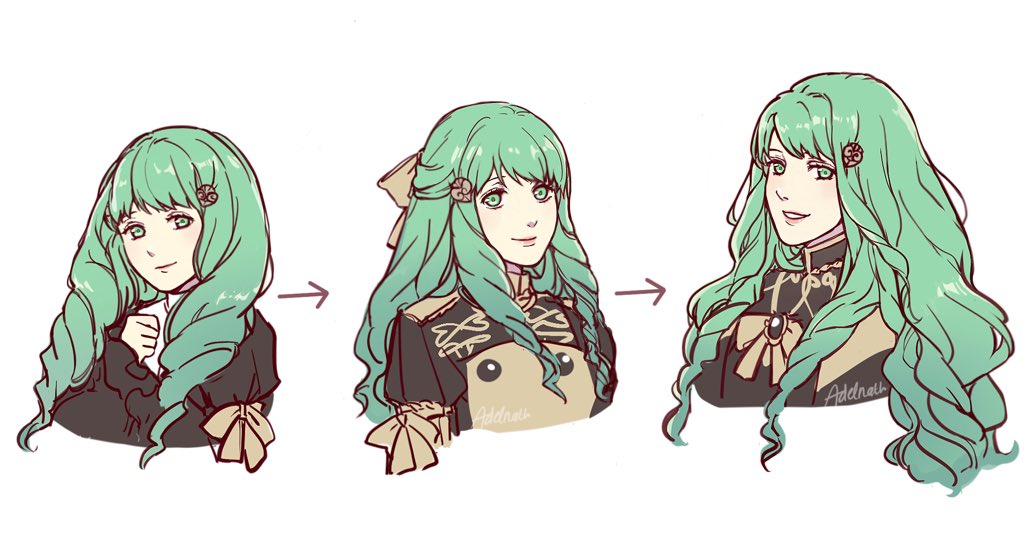 1girl, adelnath, age_progression, bow, closed_mouth, fire_emblem, fire_emblem:_three_houses, flayn_(fire_emblem)